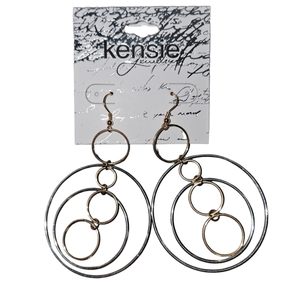 NWT Kensie Jewelry Two-Tone Metal Hoop Drop Earrings - Picture 1 of 1